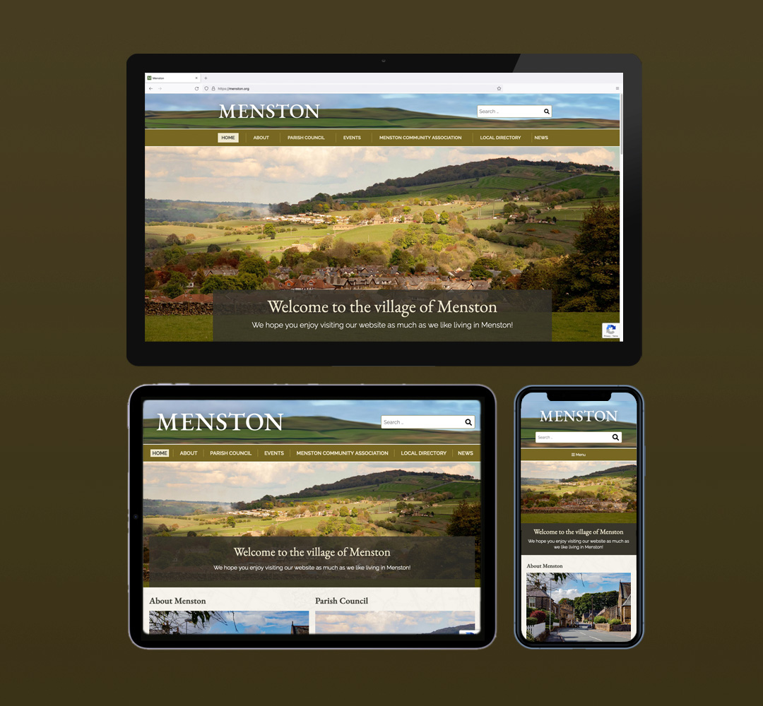 Menston Village Website - clean, modern, responsive design on desktop and mobile devices. Website Design by Pete Borlace and Website Development by DarkWhite Digital