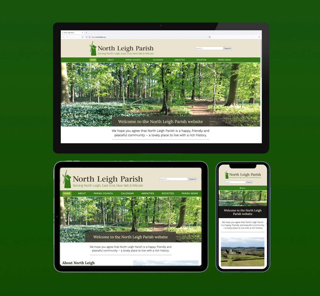 North Leigh Website - clean, modern, responsive design on desktop and mobile devices. Website Design by Pete Borlace and Website Development by DarkWhite Digital